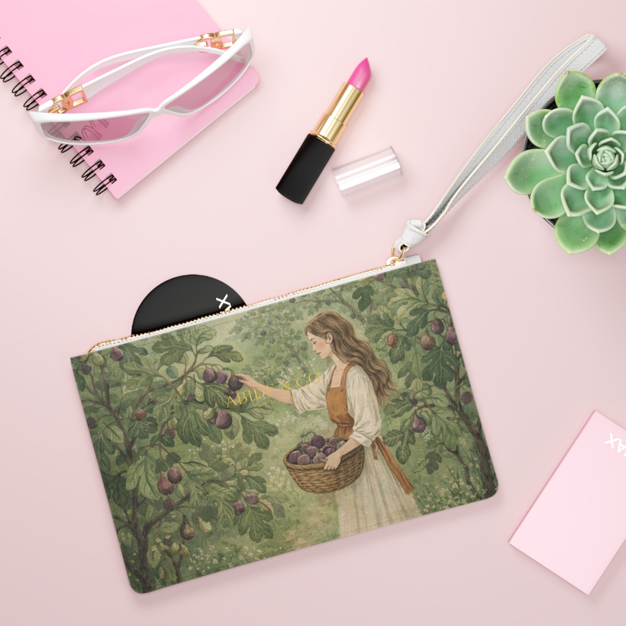 Woman Picking Plums Clutch Bag | Vintage Orchard Illustration