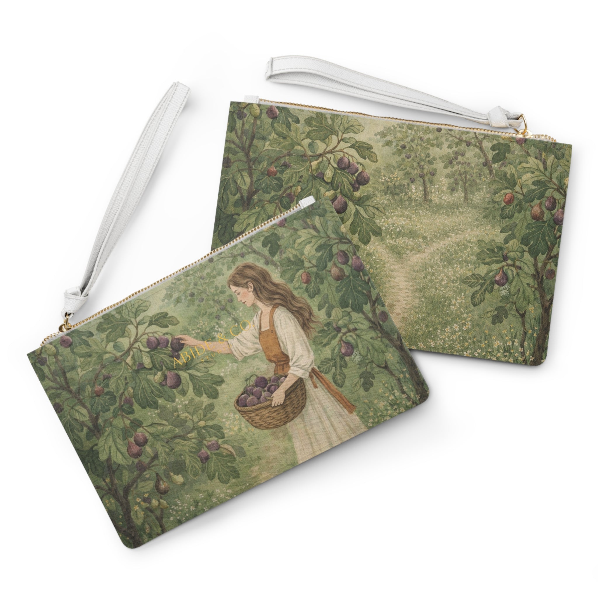 Woman Picking Plums Clutch Bag | Vintage Orchard Illustration
